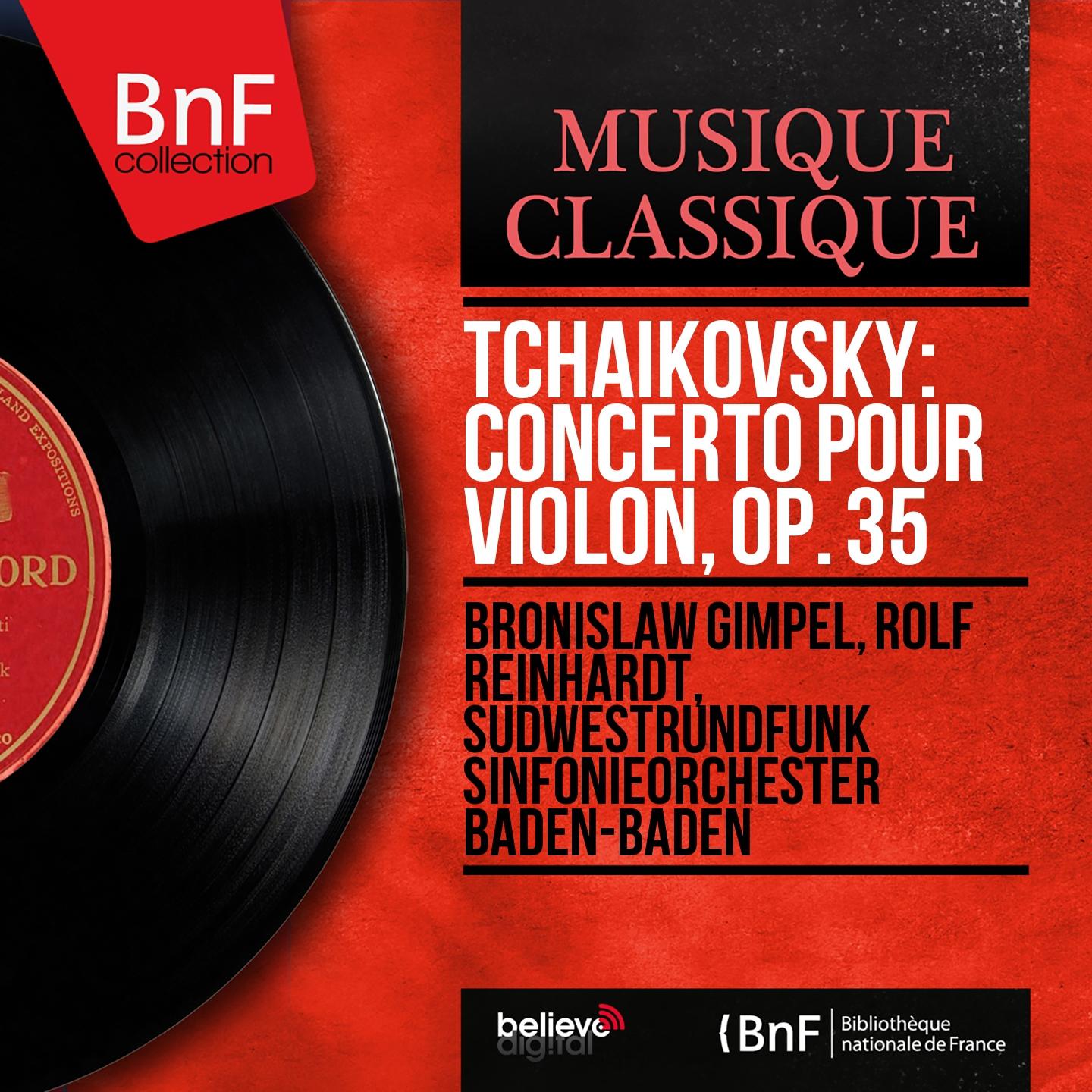 Постер альбома Tchaikovsky: Concerto pour violon, Op. 35 (Mono Version)