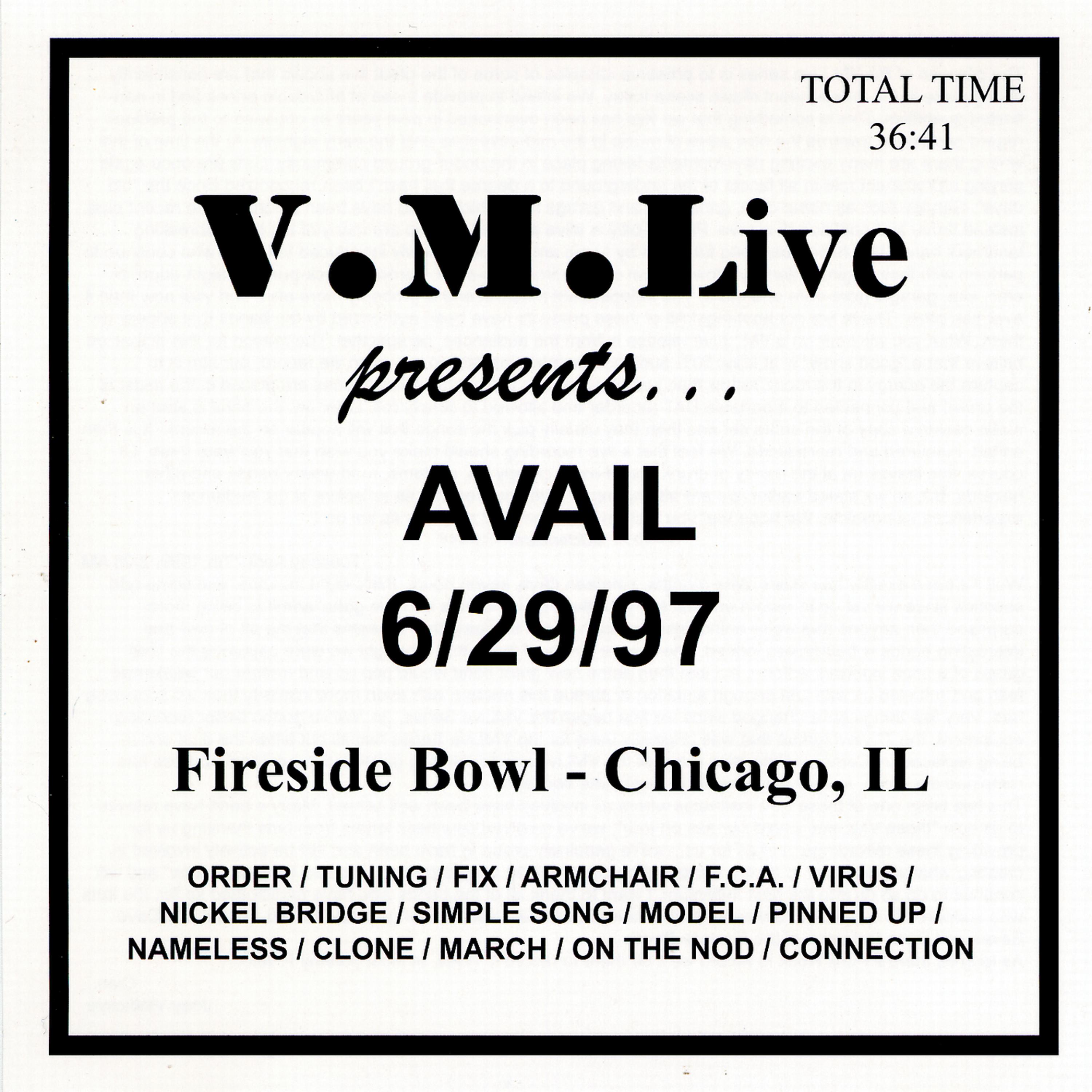 Постер альбома V.M.Live Presents Avail 6/29/97
